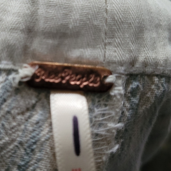 Free People Runyon Drop Crotch Baggy Oversized Paper Bag Waist Blue Cream Combo - Picture 7 of 7